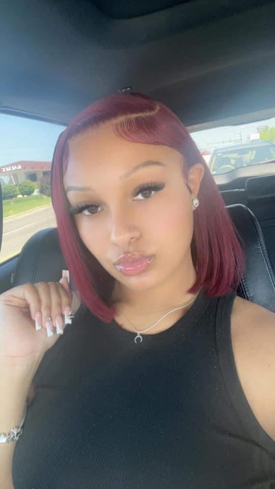 12” Burgundy Straight Frontal Wig
