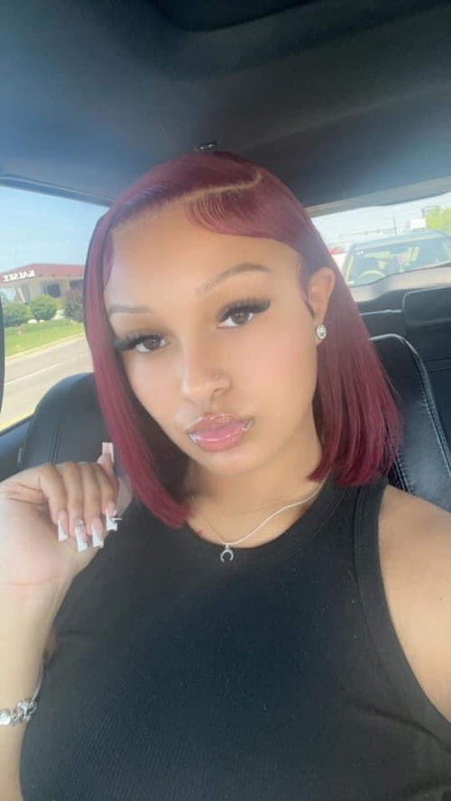 12” Burgundy Straight Frontal Wig