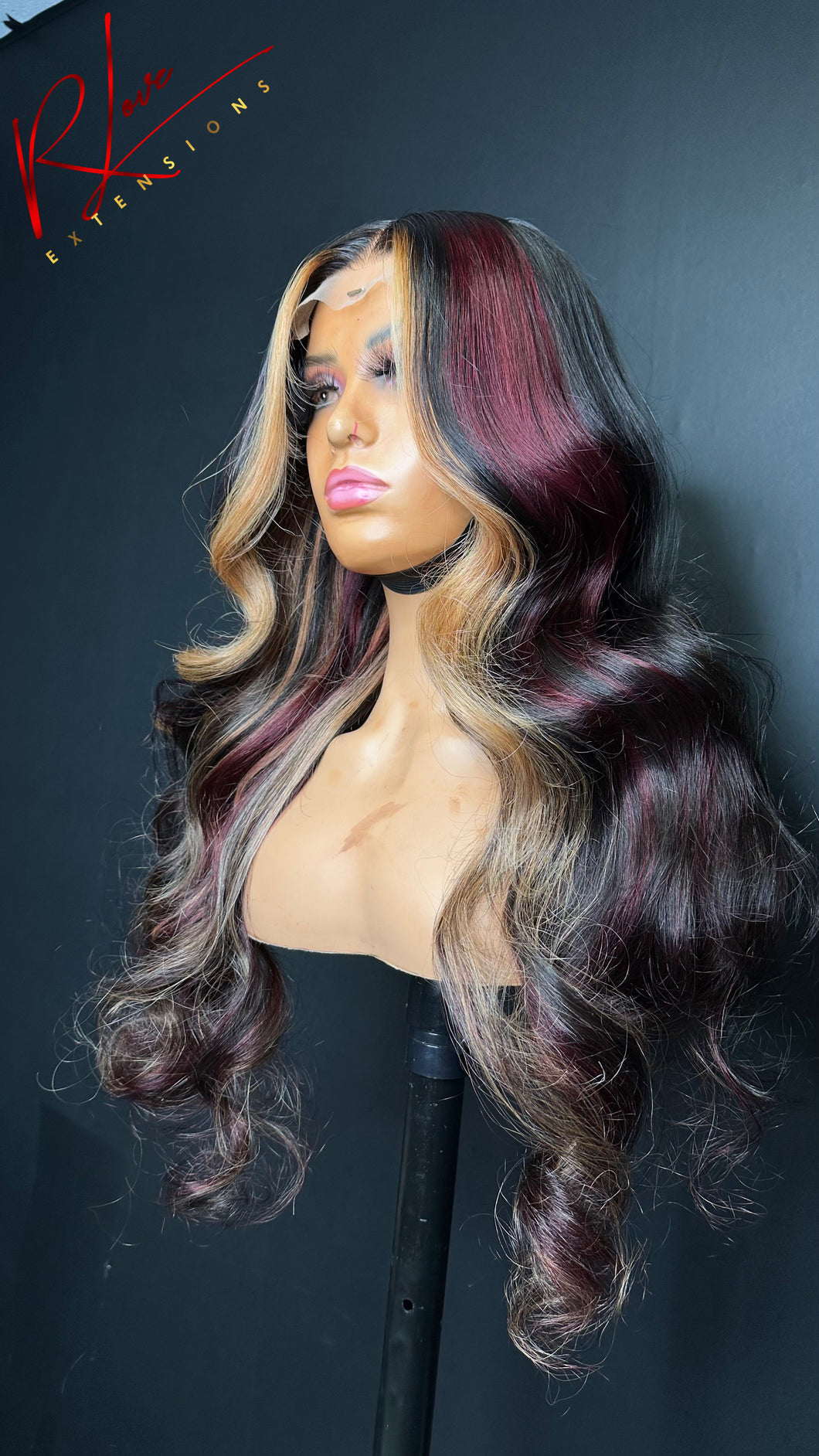 24” Burgundy Highlight Ready-to-Wear Wig