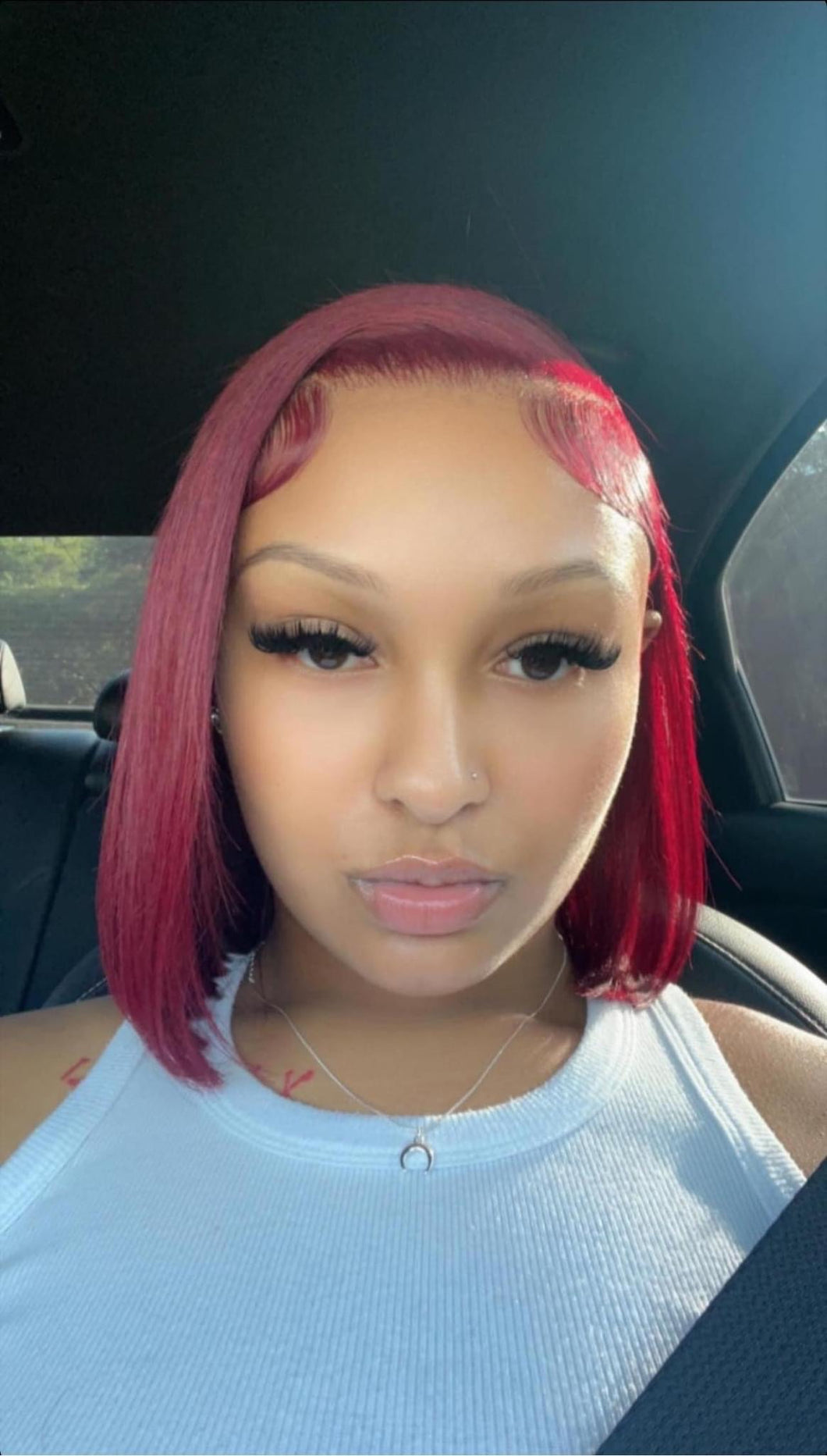 12” Burgundy Straight Frontal Wig