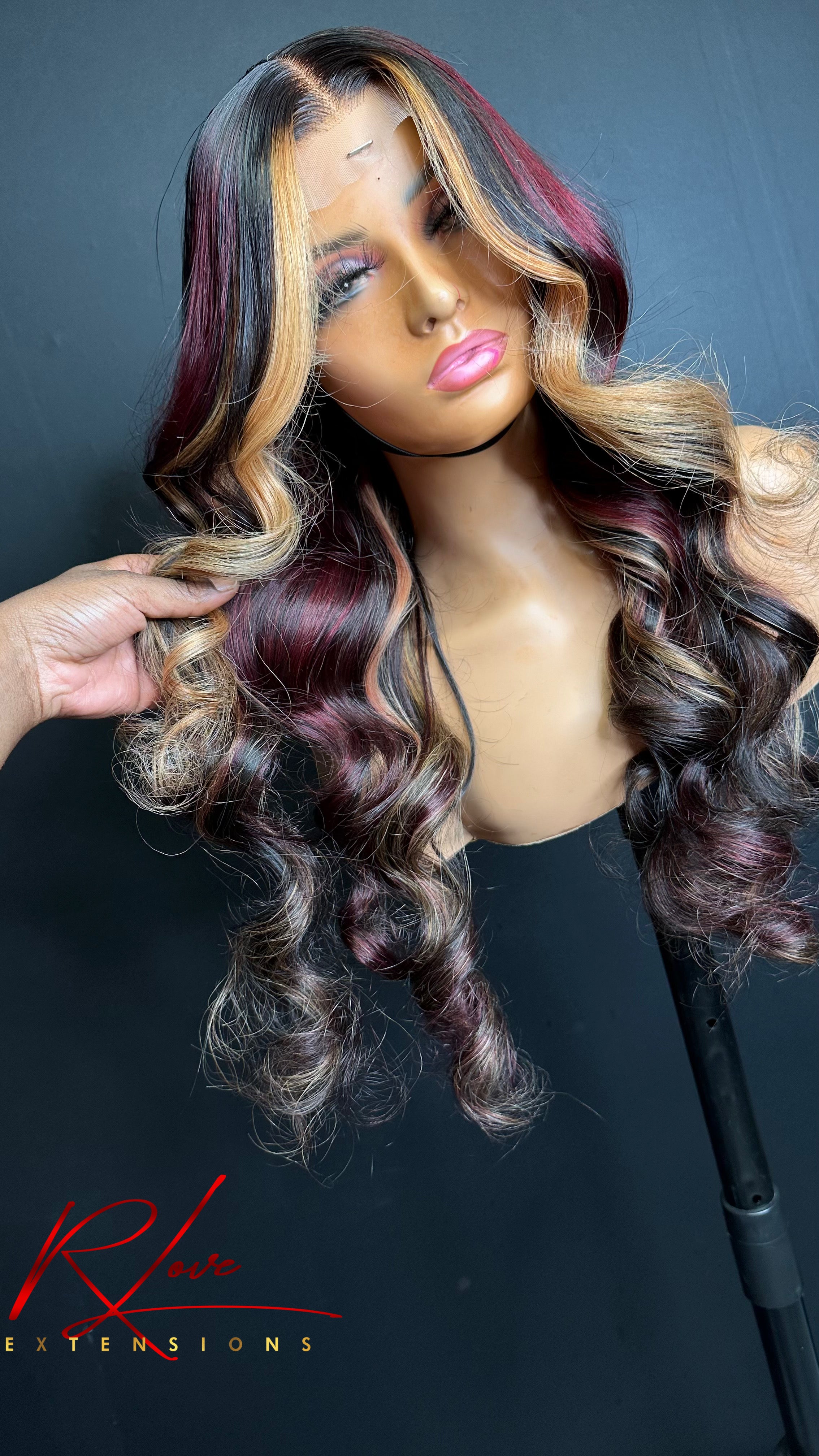 24” Burgundy Highlight Ready-to-Wear Wig