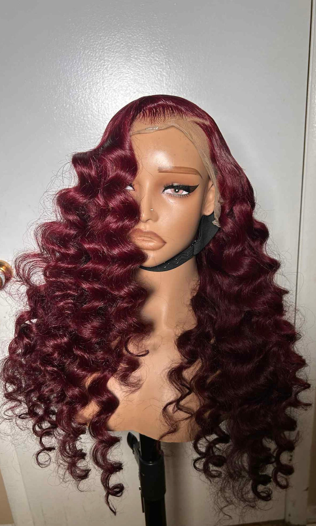 28” Burgundy Wand Curled Frontal Ready-To-Wear Wig