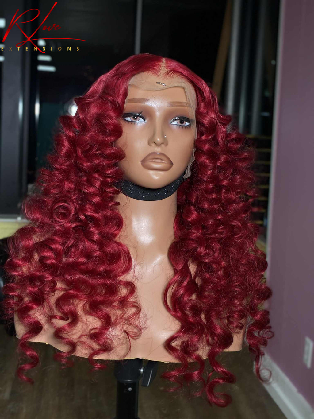 28” Bright Red Middle Part Wand Curled Ready-To-Wear Wig