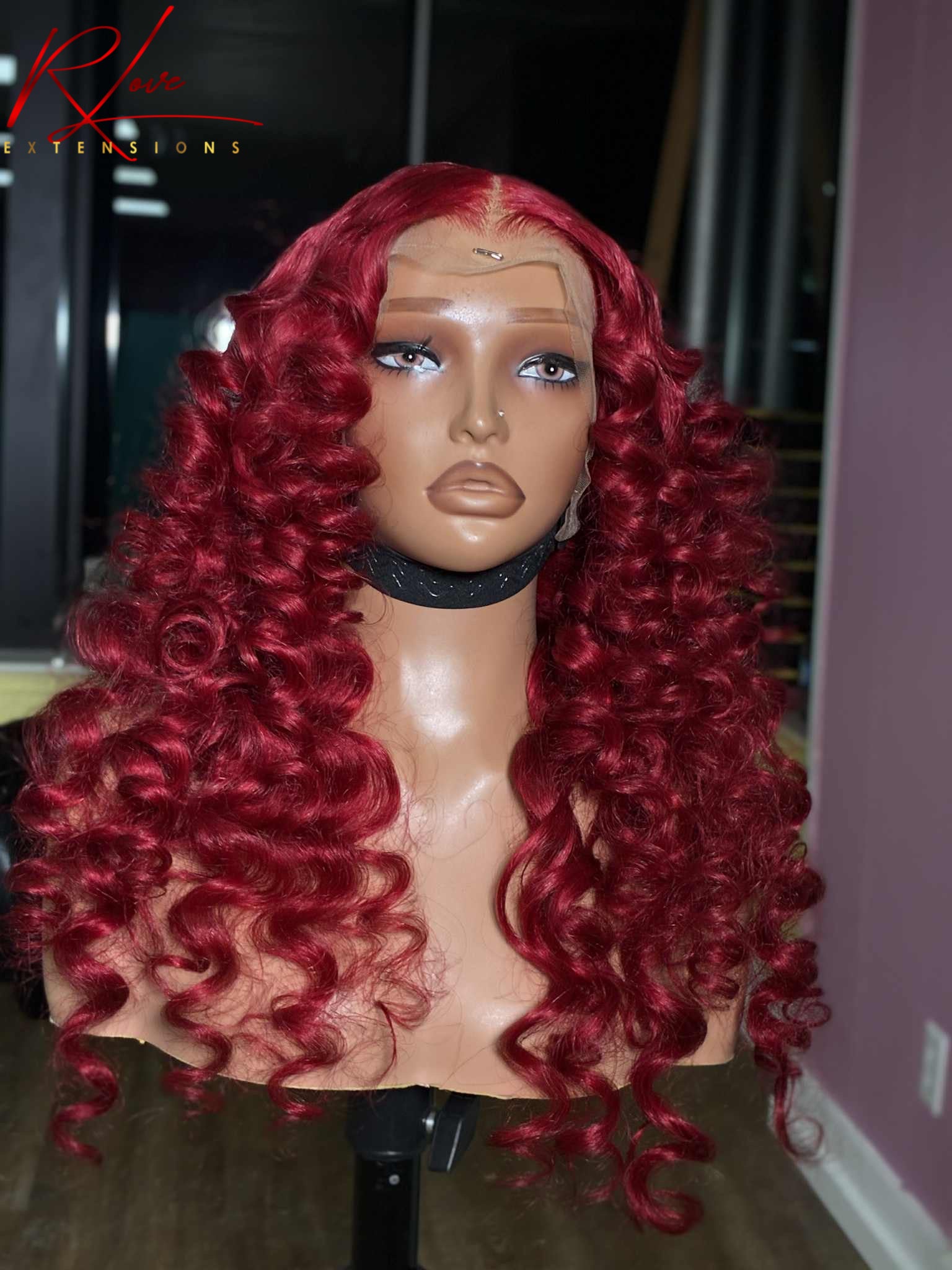 28” Bright Red Middle Part Wand Curled Ready-To-Wear Wig
