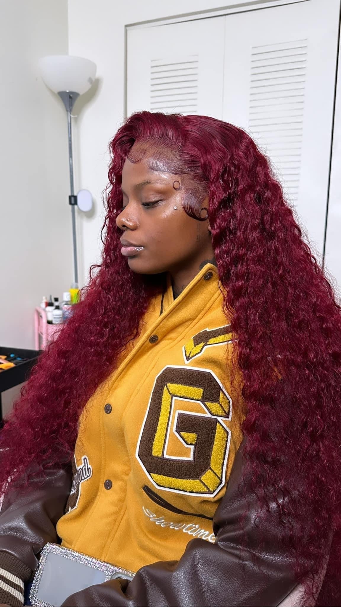 28” Burgundy Deep Wave Lace Front Wig