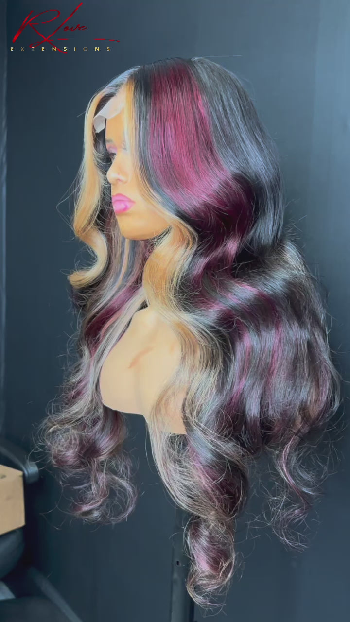 24” Burgundy Highlight Ready-to-Wear Wig