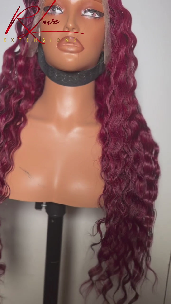 28” Burgundy Crimped Ready-To-Wear Frontal Wig