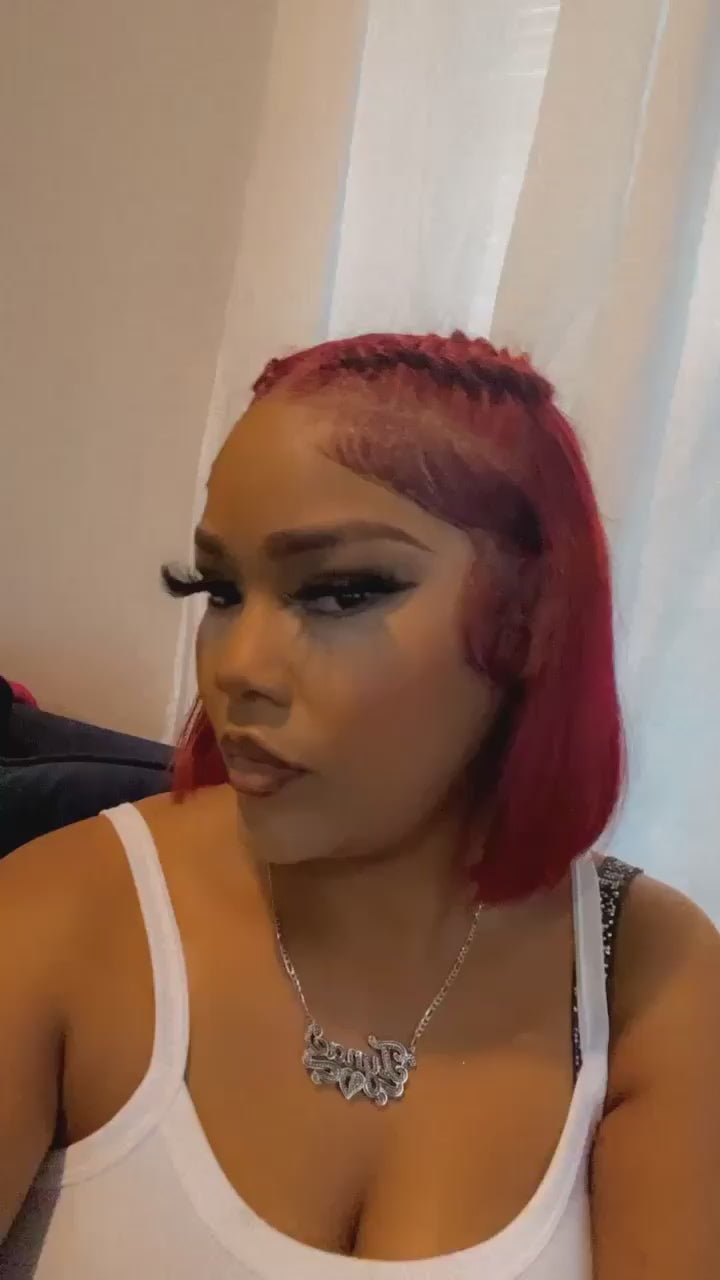 12” Burgundy Straight Frontal Wig