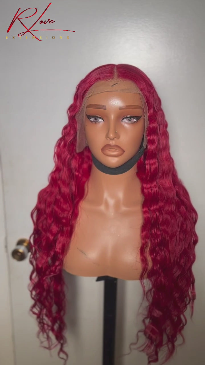 28” Bright Red Crimped Ready-To-Wear Wig